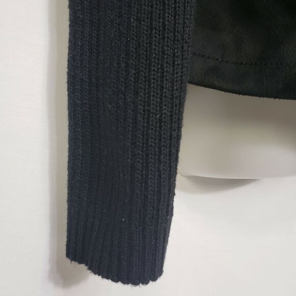 Ruff Hewn Women Jacket Medium M Faux Suede Knit Button Down Long Sleeve Black - Picture 8 of 10